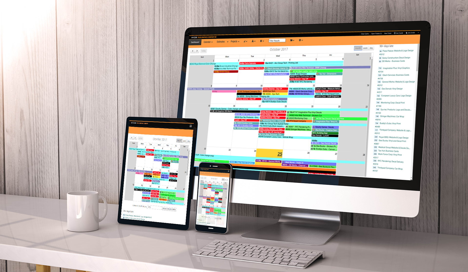 MYCDB Software - Calendar on Tablet, Mobile Phone and Desktop Computer